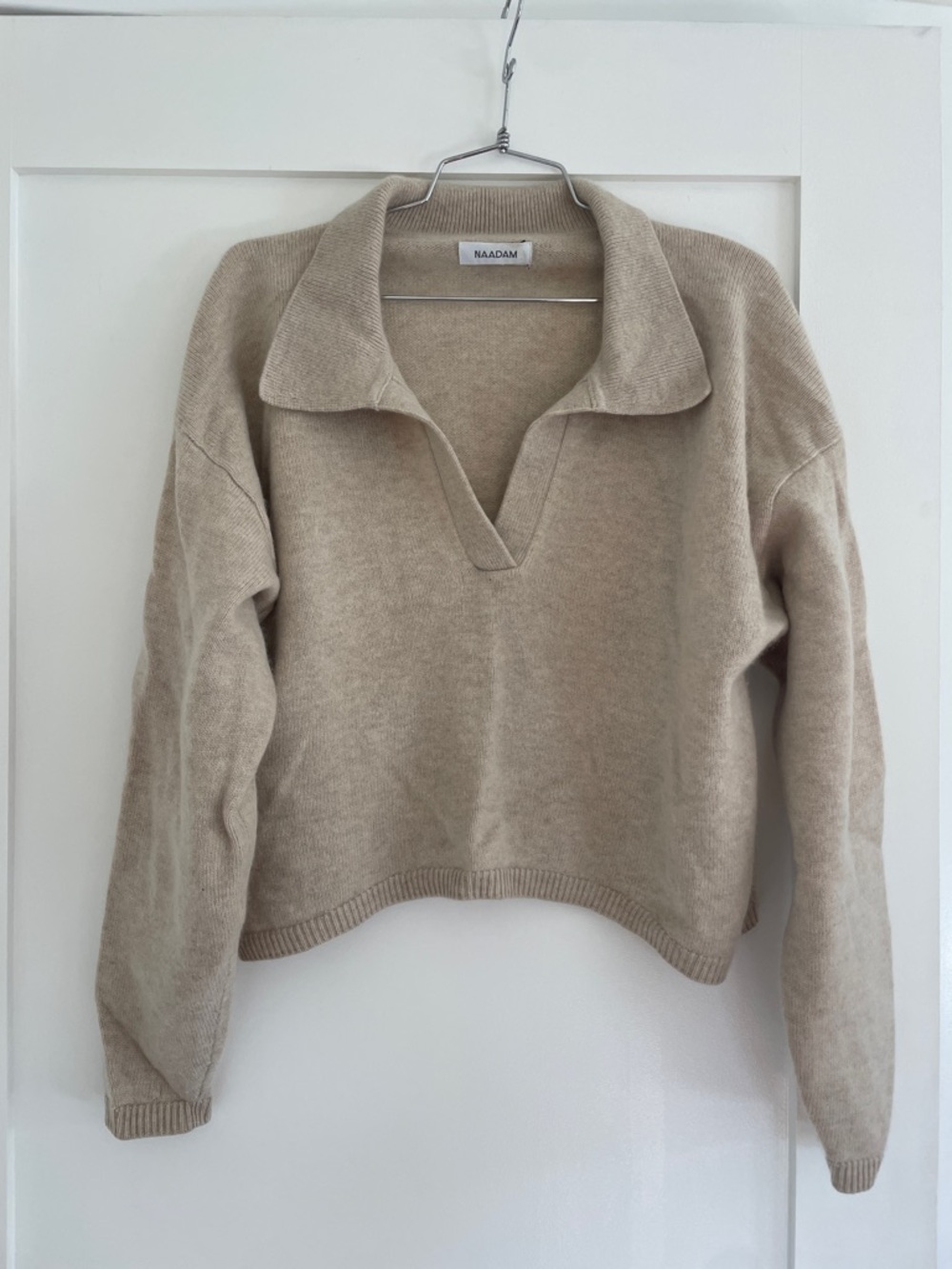 NAADAM Beige Collared V-Neck Wool-Cashmere Blend Sweater